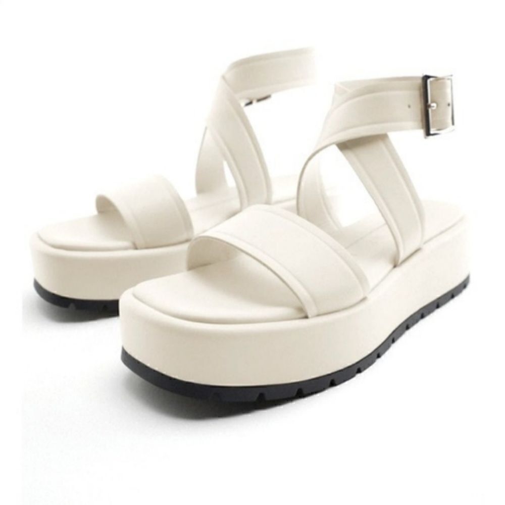 Zara Off White Platform Sandals Strappy Ankle Strap Size 42  New